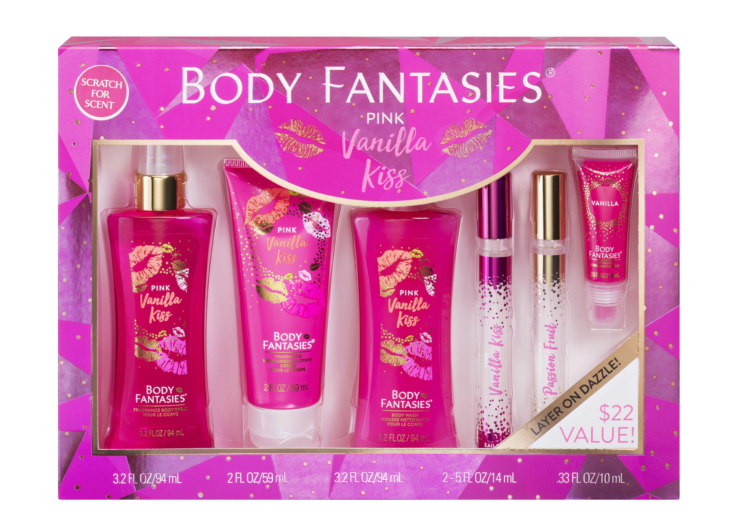 Body Fantasies Signature Pink Vanilla Kiss Fragrance T Set 6 Pieces