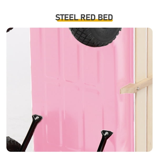 Heavy Duty Steel Wooden Side Support Cargo Wagon with 10" All-Terrain Air Tires, Up to 220lb Load Capacity, for Towing Kids Toys, Gardening Supplies, Pink
