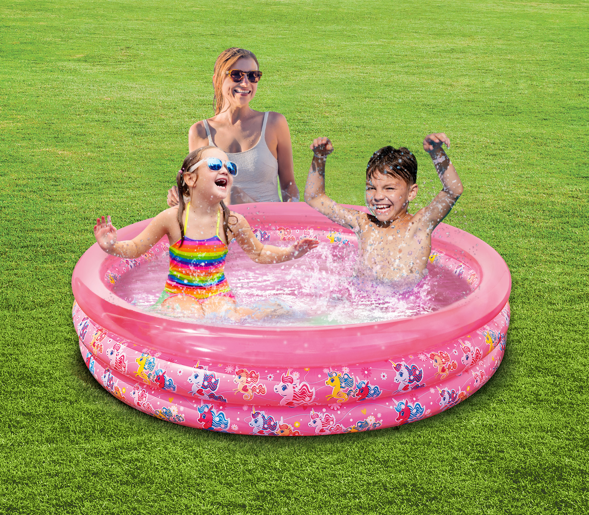 Play Day 3 Ring Unicorn Pool, Pink - image 2 of 5