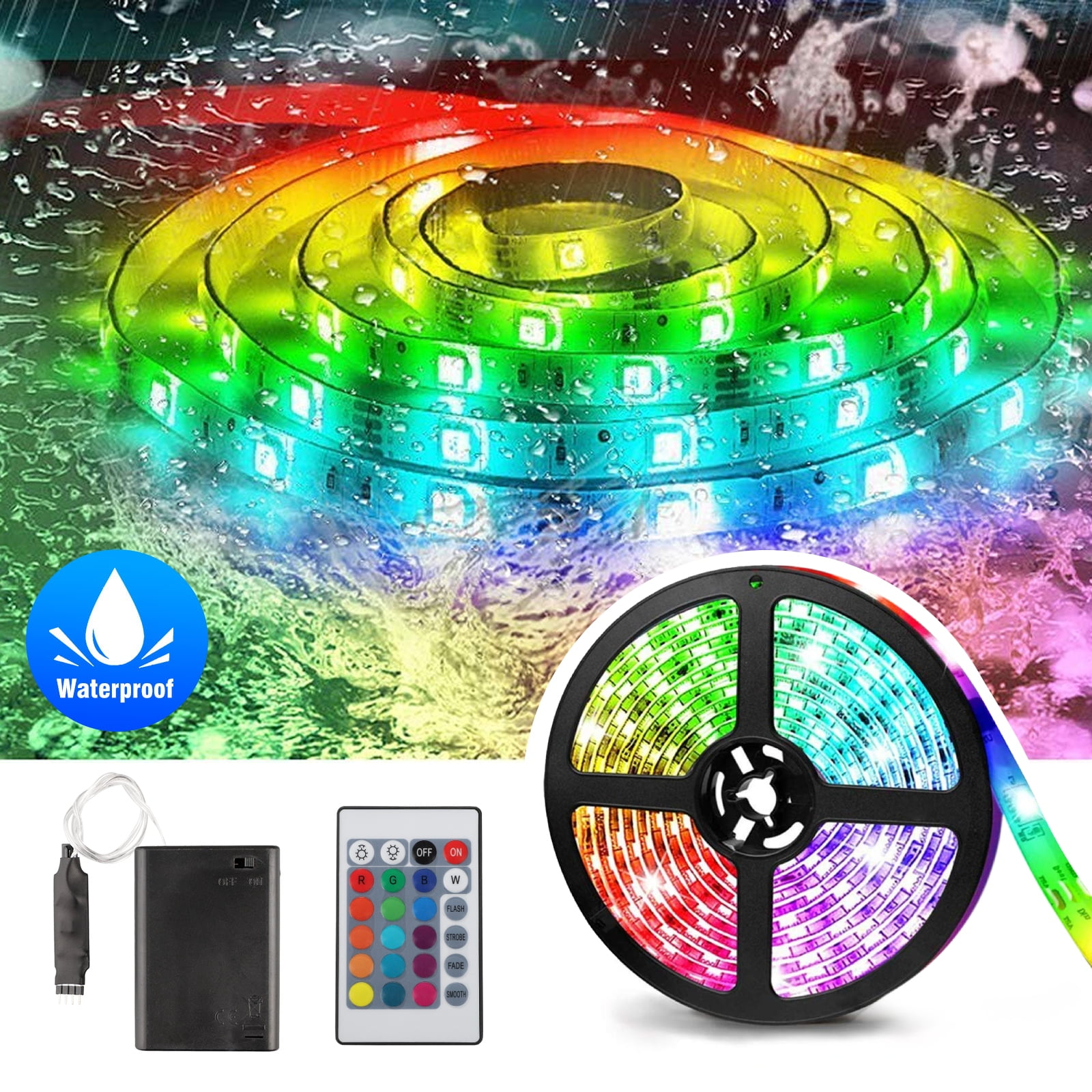 3.3ft 30 LED Strip Lights Color Changing RGB Tape Light Waterproof Home Decorative Lighting with