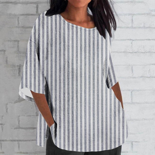 Fiudx Ofertas y Liquidaciones Blusa Holgada Estampada con Manga 3/4, Informal, a La Moda, para Mujer