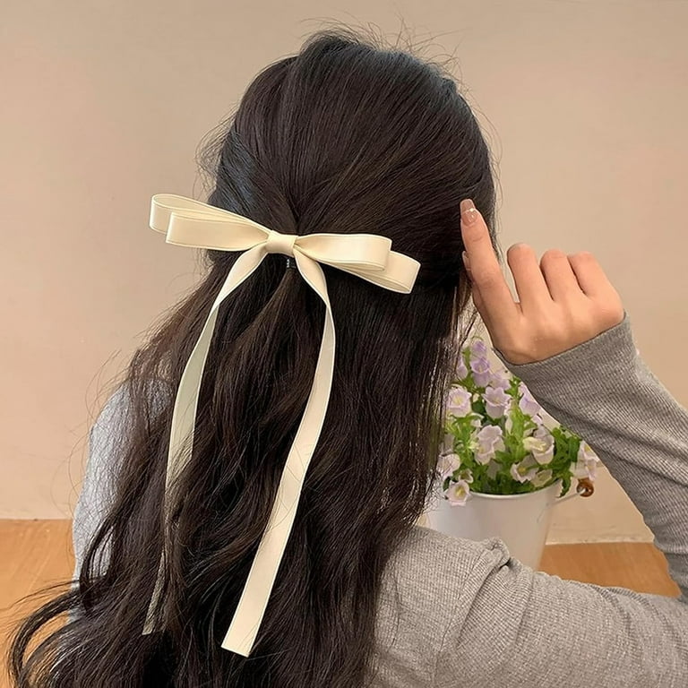 2Pair Hair Bows Clips for Women-Long Bow Hair Ribbons Barrette Snap Bow  Hair Clip-Hair Accessories Gift for Teen Girls - Yellow+Green