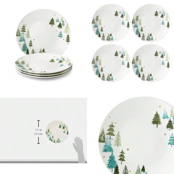 880068 Balsam Lane 4-Piece Dinner Plate Set Green Christmas Drinkware Holiday Hosting