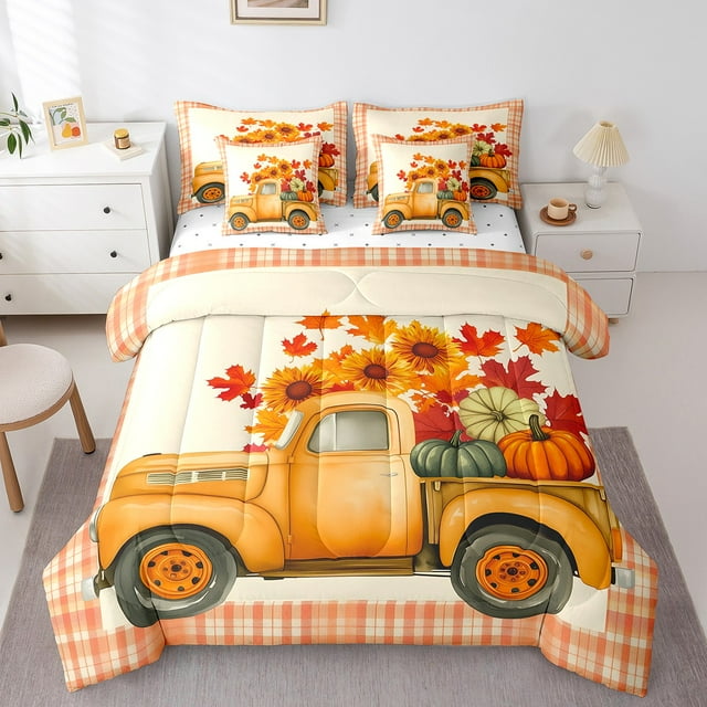 YST Ensemble de Literie Citrouille de l'Action de Grâce, 7 Pcs, Décor d'Automne, Format Double