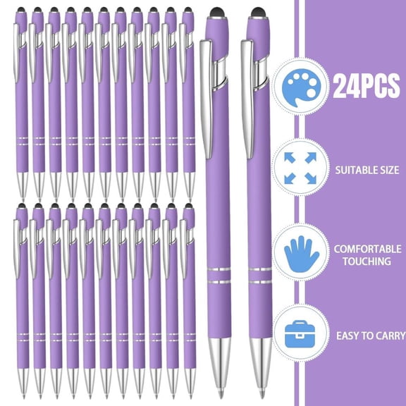 24 Pcs Black Ink Ballpoint Pen with Stylus Tip, 1.0 mm Metal Pen Stylus Pen for Touch Screens, 2 in 1 Thank You Pen Gift for Friends, Colleagues, Coworker, Office, Family(Purple)