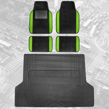 FH Group, Green Black Carpet Floor Mats Trunk Cargo Linear Set Heavy Duty