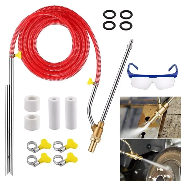 Pressure Washer Sandblasting Kit - Wet Abrasive Sandblaster Attachment, with Replacement Nozzle Tips,Protect Glasses, 1/4 Inch Quick Disconnect, 5000 PSI