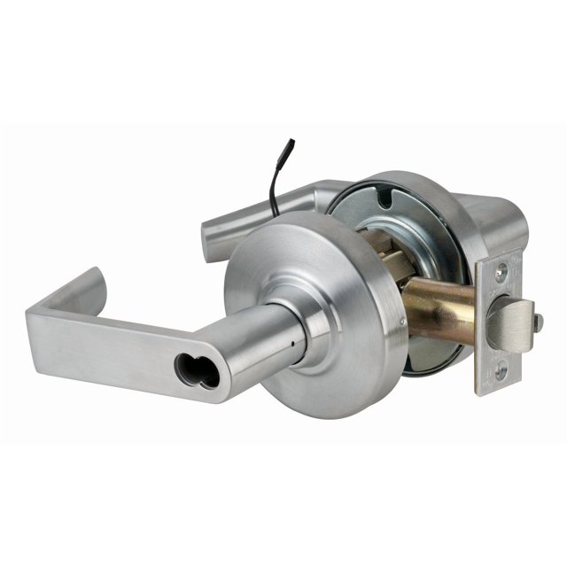 Schlage ND Series Grade 1 Electrified Electronically Unlocked Storeroom Cylindrical Lockset, Rhodes Lever, SFIC Housing Less Core, Satin Chrome Finish, Non-Handed, 2-3/4" Backset, ASA Strike