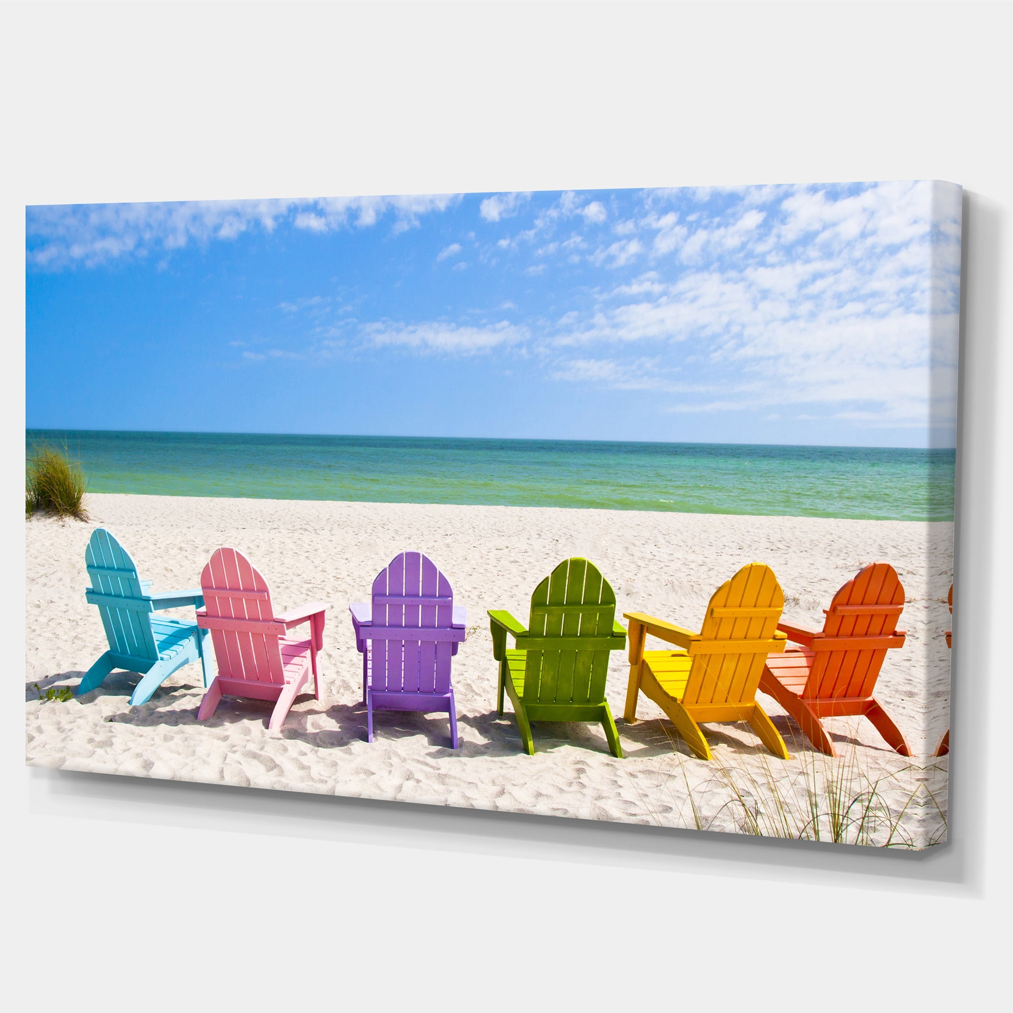 Designart 'Adirondack Beach Chairs ' Seashore Photo Canvas Art Print