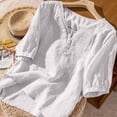 thumbnail image 5 of ClodeEU Women's Embroidered Linen Blend V Neck Short Sleeve T-Shirt ,Casual Top for Summer White,Womens Plus L, 5 of 5