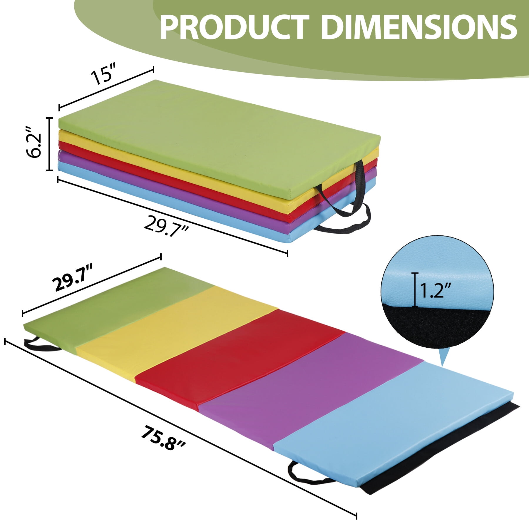 SuperDeal 6'x2.5' Gymnastics Mat Foldable Tumbling Yoga Exercise Mat w/Carry Handle 5 Colors