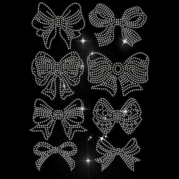 8 Styles Tie Rhinestone Iron on Hotfix Transfer Bowknot Rhinestone Iron on Hotfix Bling Rhinestone Stickers Tie Heat Transfer Iron on Decal for DIY