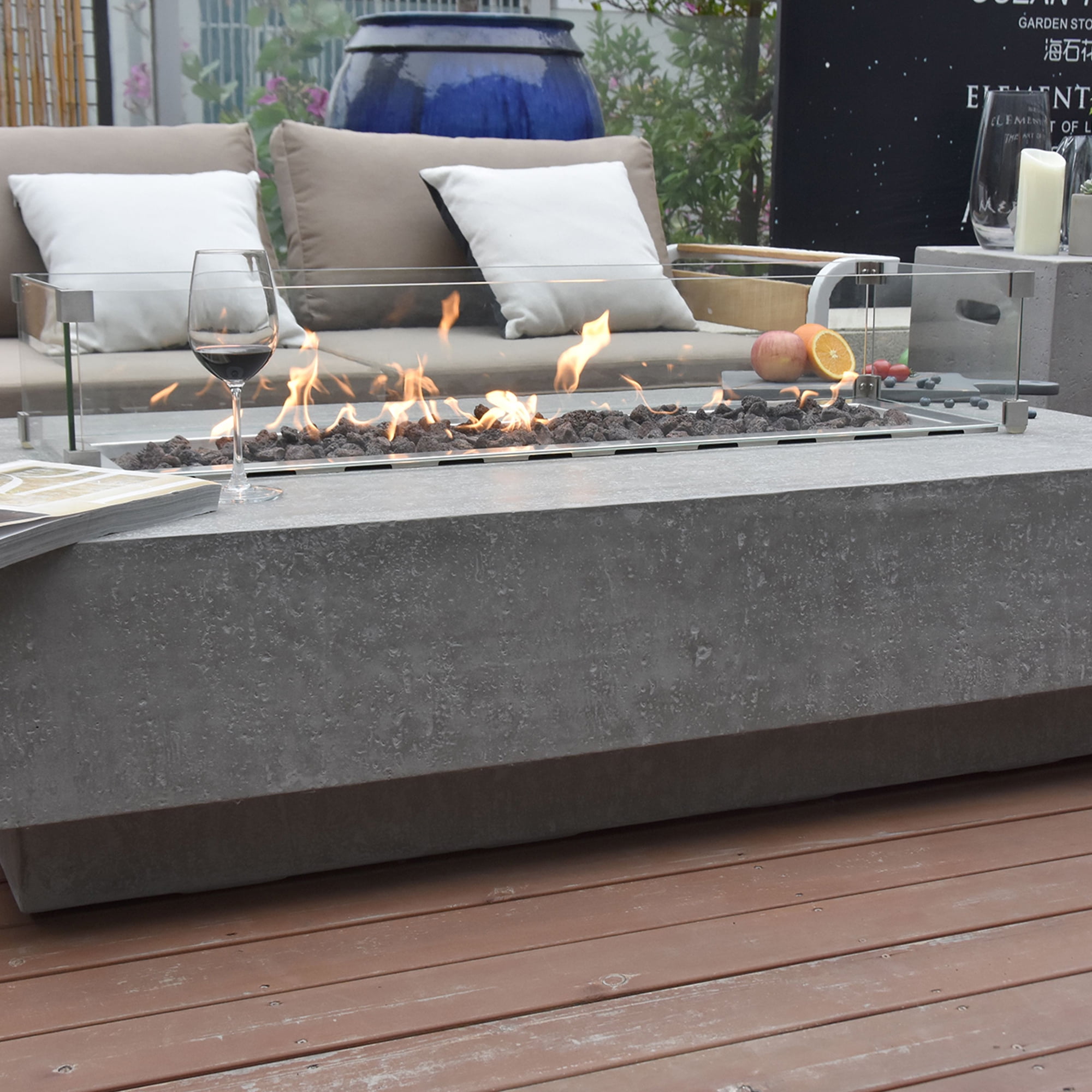 Elementi Manhattan 56 In Concrete Outdoor 45,000 BTU Natural Gas Fire Pit