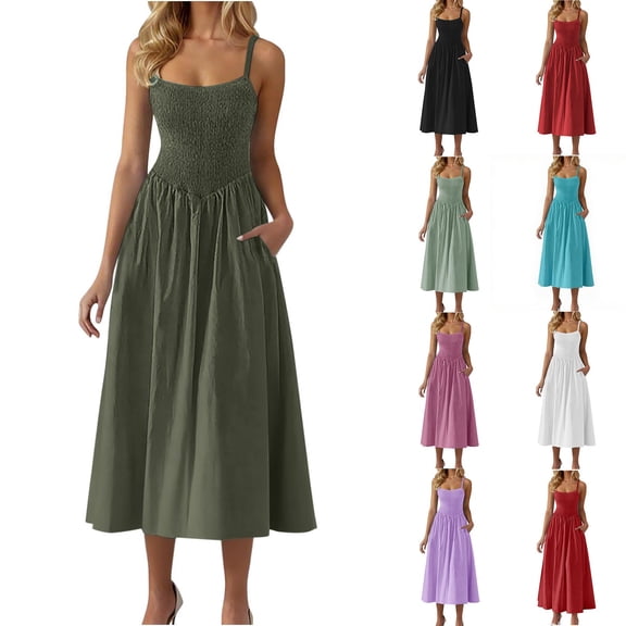 Antinious Womens Camis Solid Crewneck Sleeveless Summer Flowy Soft Lightweight Dress
