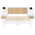 thumbnail image 5 of Queen Bed Frame With Rattan Headboard And 2 Nightstands, Farmhouse Wood Platform Bed With Built-in Lamps And Strong Wood Slats Support, No Box Spring Needed, 5 of 9