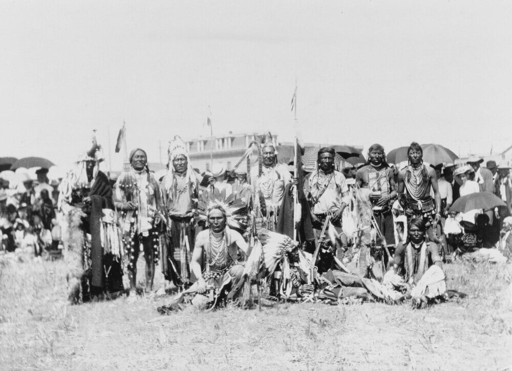 Blackfoot Group, C1907. /Nchief Running Wolf And A Group Of Blackfoot