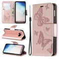 thumbnail image 4 of Allytech Galaxy S10e Case, Slim Fit PU Leather Folio Butterfly Embossed Shockproof Wrist Hand Strap Flip Cards Holder Wallet Case TPU Back Cover for Samsung Galaxy S10e, Pink, 4 of 8