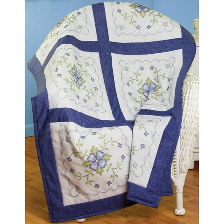 Janlynn Stamped Cross Stitch Quilt Blocks 18"X18" 6/Pkg-Blue & Yellow Geometric