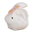 thumbnail image 2 of MORESEC Easter Ceramic Rabbit Figurine with Floral Necklace, White Glazed Porcelain Bunny Statue for Home Decor, Tea Room Table Centerpiece Shelf Mantel Ornament, Spring Holiday Decoration Gift, 2 of 9