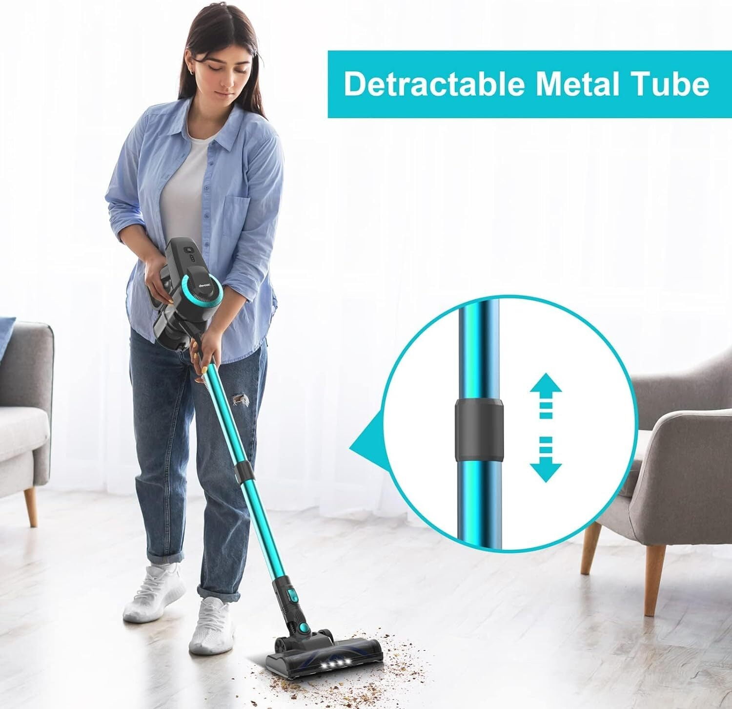 DEVOAC Cordless Vacuum Cleaner, 6 in 1 Stick Vacuum with 2200mAh Battery up  to 40mins Runtime, Powerful Ultra-Lightweight Vacuum for Hard Floor Carpet  Pet Hair Home , N300 Green