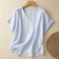 thumbnail image 2 of Sexlip Women's Top V-Neck Short Sleeve Casual Stylish Look Daily Wear Essential Durable Quality Fashion Forward Modern Style Blue XL, 2 of 5