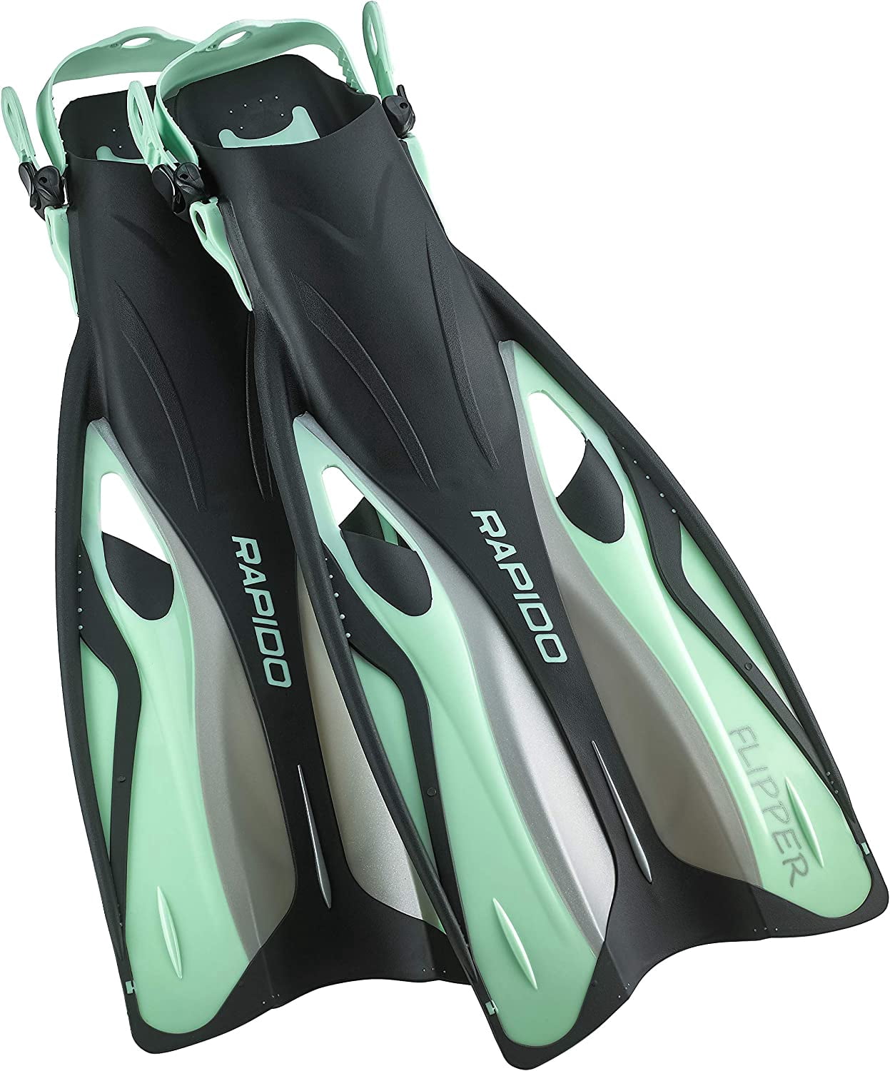 Rapido Boutique Collection Flipper Open Heel Adjustable Snorkel Fin with Snorkeling Gear Carry Bag, Ideal Snorkeling Fins for Snorkel or Scuba