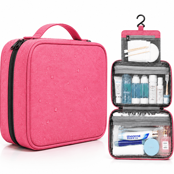 NIUTA® Travel Toiletry Bag for Women, 3-Tier Hanging Makeup Organizer with Hook, Large Capacity Water-Resistant Cosmetic Bag, Tri-Fold Travel Organizer Bag for Toiletries, Makeup, Shampoo & Accessori