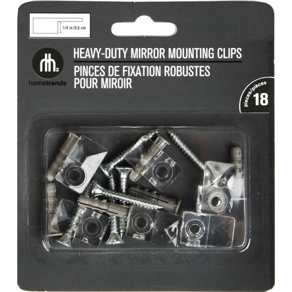 Hometrends Heavy Duty Mirror Mounting Clips, Clear Plastic Clips with 6 Screws, and 6 Anchors.  Hanging Mirror Holders with a 1/4-inch Depth.
