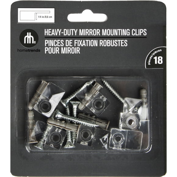 Hometrends Heavy Duty Mirror Decor Clips and Screws. Plastic Clips for Wall Mounting. Six (6) Hardware Sets. Recommended for Mirror with 1/4-inch Depth.
