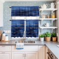 thumbnail image 6 of Kitchen Window Curtains Valance and Tier Set, Abstract Deep Blue Sea Golden Line Rod Pocket Tier Curtain Valance Set, Modern Marble Texture Light Filtering Cafe Curtains for Bedroom Living Room, 6 of 9