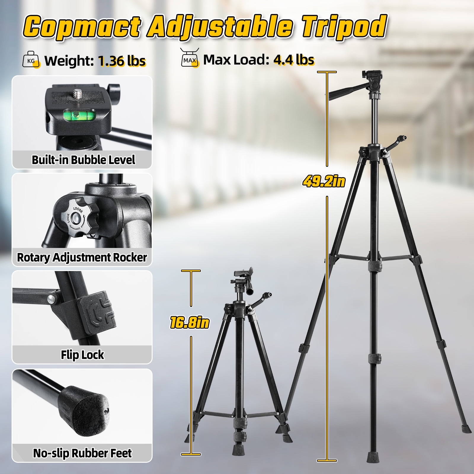 IKOVWUK Laser Level with Tripod, 3x360° Cross Line Laser for Construction and Picture Hanging, Level Tool with 5200 mAh Rechargeable Battery, Compact Adjustable 59.8-inch Tripod Included