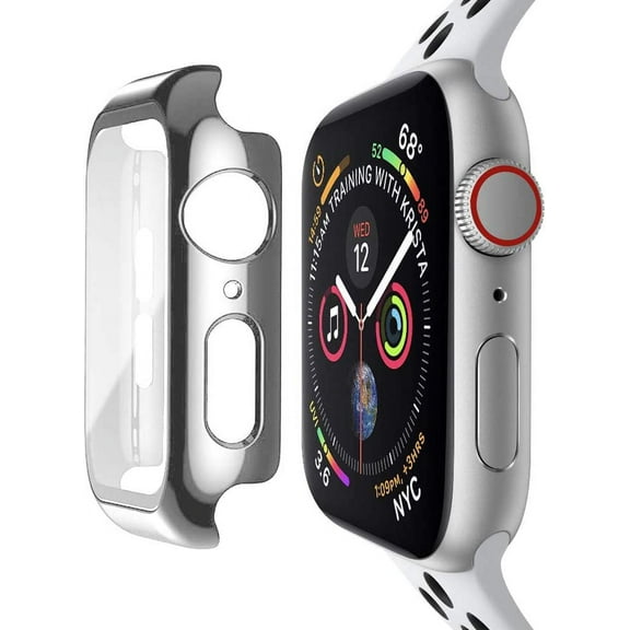 2 Pack Tempered Glass Screen Protector Compatible with Apple Watch 44mm Case, Full Coverage Hard iWatch Case for Series 6/5/4/SE, Silver