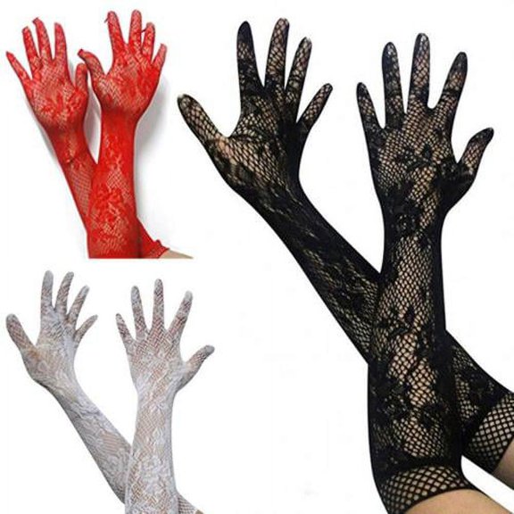 Zhaomeidaxi 3 Pairs Floral Lace Gloves Long Lace Gloves Vintage Elbow Length Lace Gloves for Wedding Dinner Parties, 3 Colors