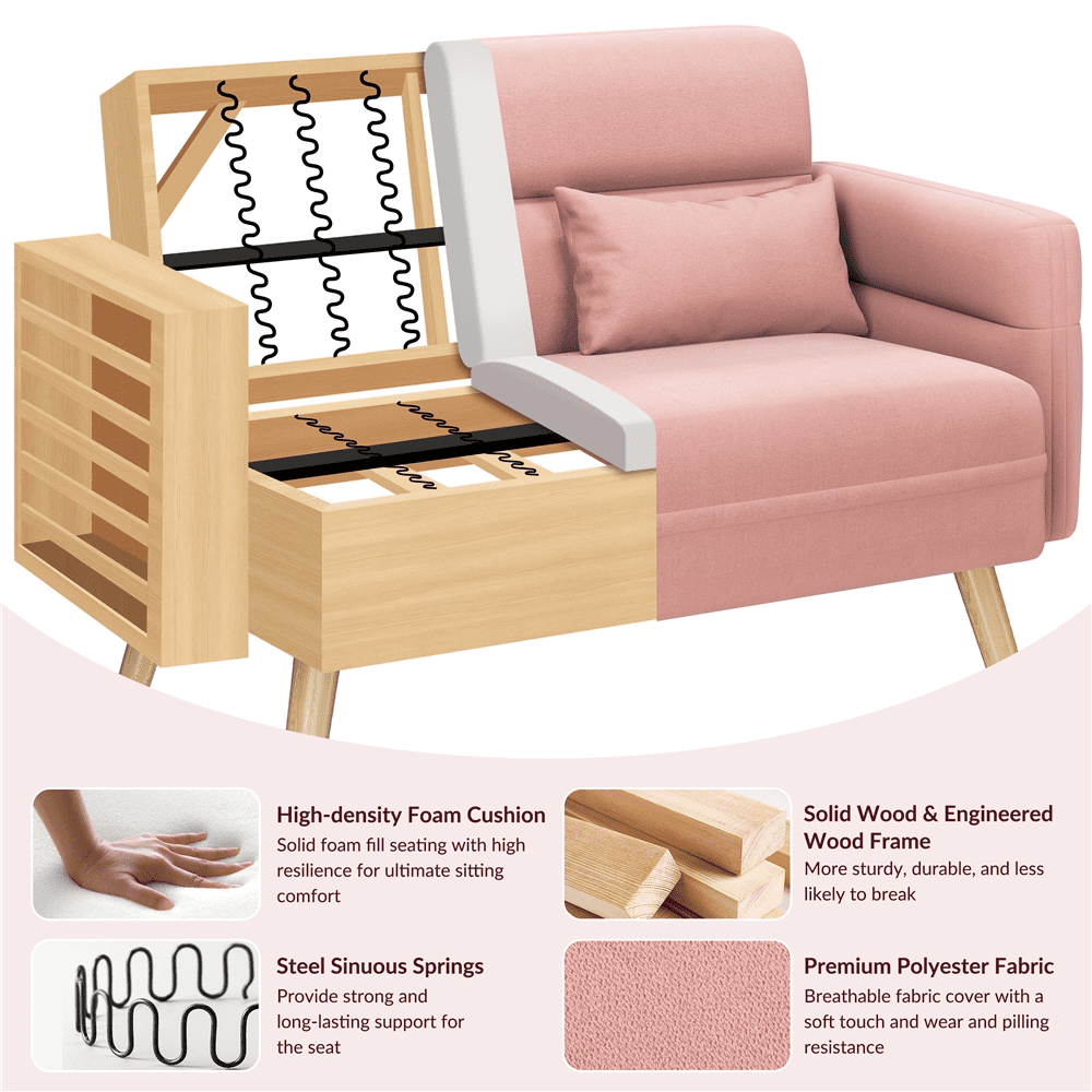 Renwick 46.5" W Small Fabric Loveseat Sofa with Lumbar Pillows, Pink