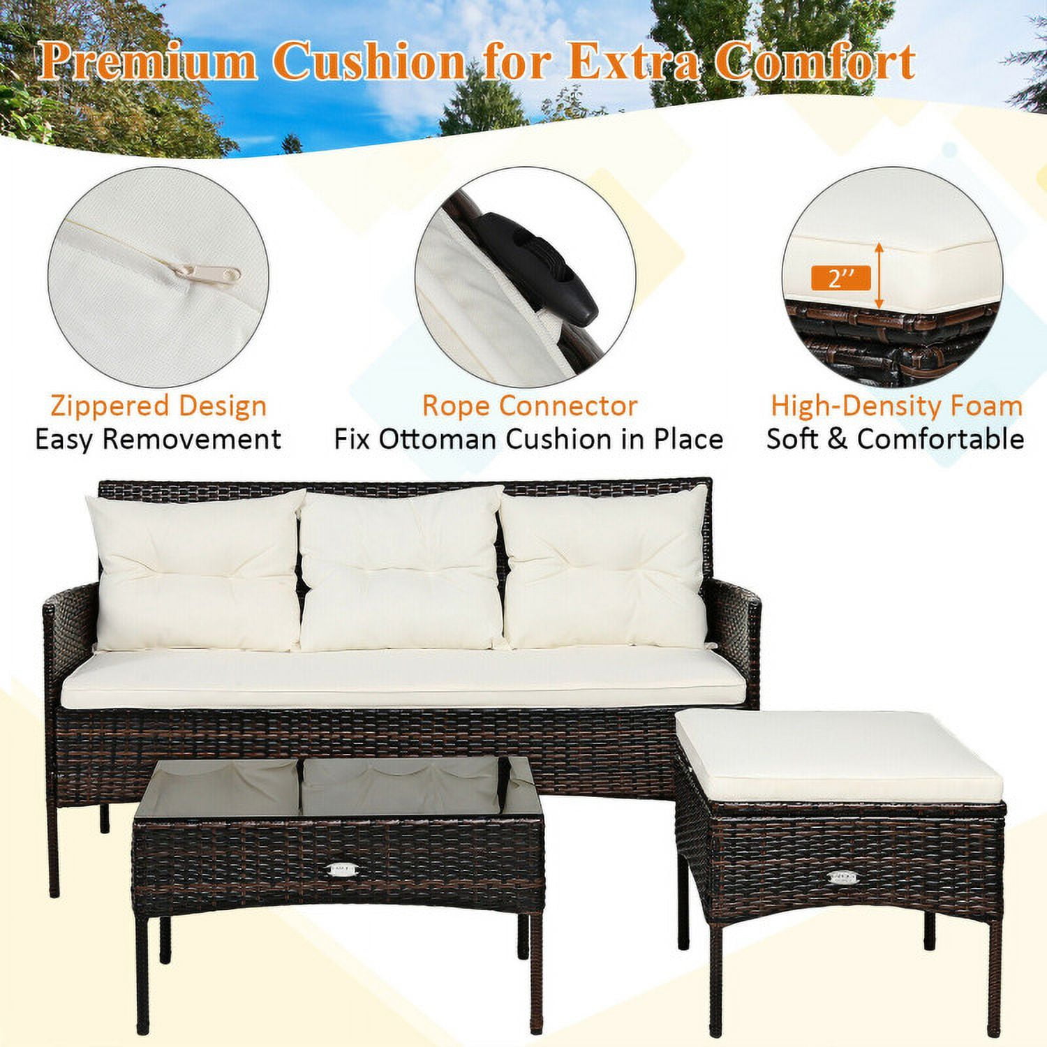 Aimee Lii 3 Pieces Patio Furniture Sectional Set with 5 Cozy Seat and Back Cushions, Outdoor Wicker Patio Furniture Set, White Aimee Lii 3 Pieces Patio Furniture Sectional Set with 5 Cozy Seat and Back Cushions, Outdoor Wicker Patio Furniture Set, White