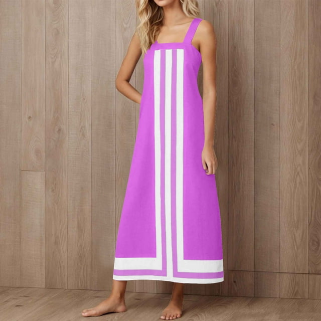 Taylonsss Robe Maxi Décontractée Élégante pour Femmes Sans Bretelles Sans Manches à Encolure Carrée Style Plage Vacances