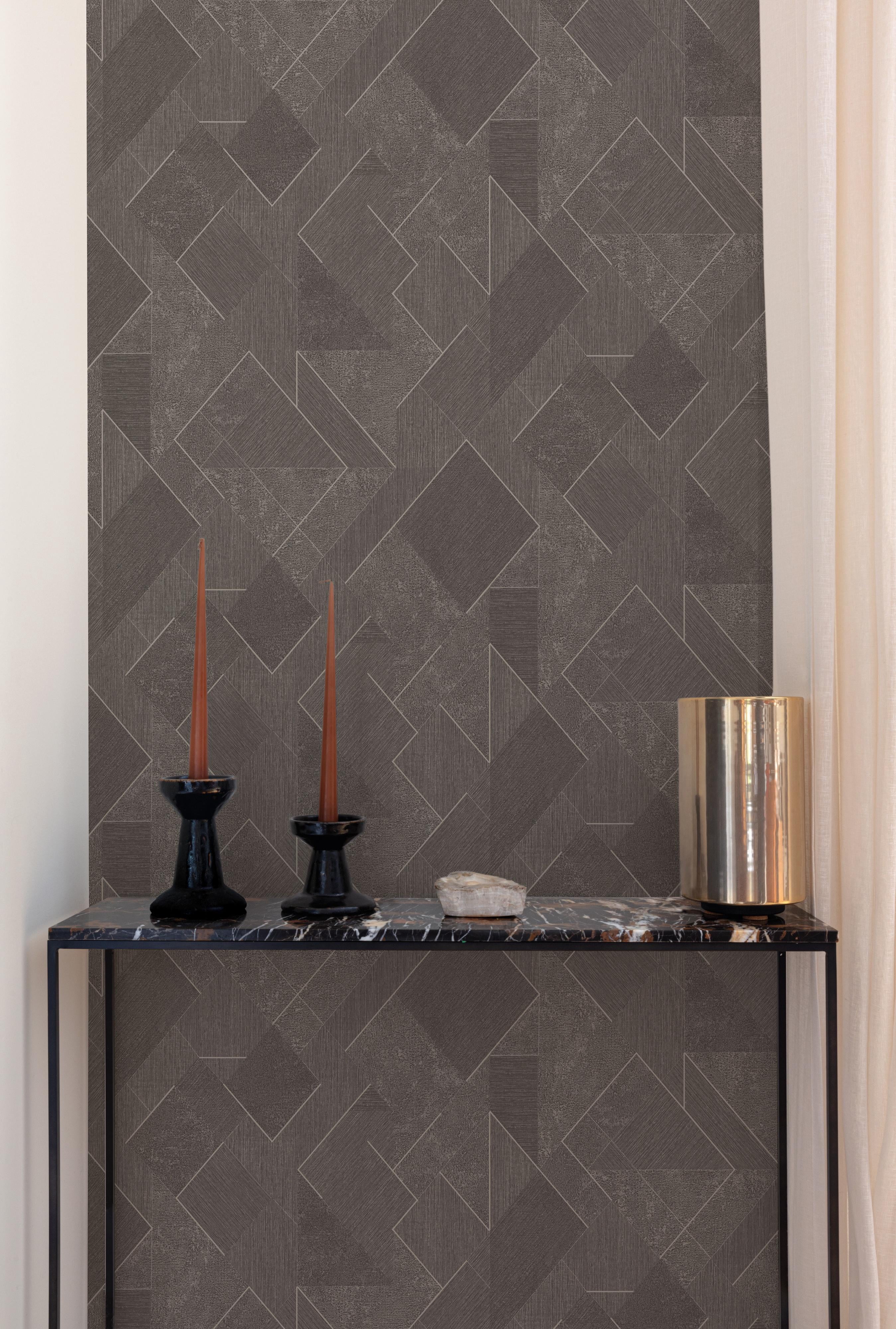Black Textured Geometric Diamond Printed Non-Woven Non-Pasted Textured Wallpaper 57 Sq. Ft.