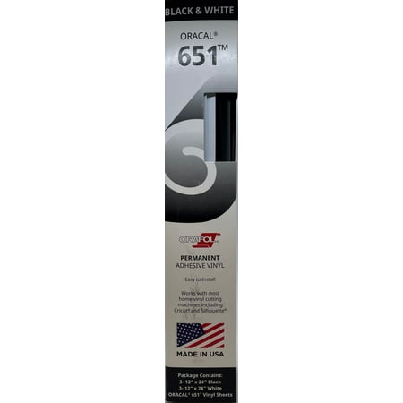 Oracal® 651 Black/White Permanent Gloss Vinyl - 12" x 24" Sheet Combo Pack (3 Black & 3 White)