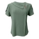 thumbnail image 4 of Camiseta de mujer de color liso con cuello en V, botones y mangas con flores, manga corta, 4 of 5