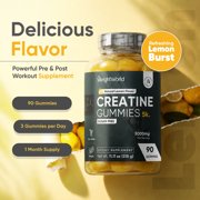 WeightWorld Sugar Free Creatine Gummies 5g (5000mg) | Pre & Post Workout Gummy | 90 Vegan Creatine Monohydrate Gummies for Men & Women (1 Month Supply) - 3 per Day | Non-GMO, Natural Lemon Flavor