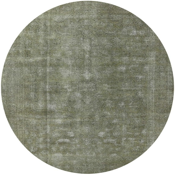 Ahgly Company Indoor Round Mid-Century Modern Dark Green Oriental Area Rugs, 8' Round