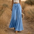 thumbnail image 5 of TEAJOPSUU Womens Pleated Wide Leg Palazzo Maxi Pants Flowy High Waist Elastic Elatic Drawstring Culottes Pants Dressy Daily Everyday Vacation Trousers Blue, 5 of 5