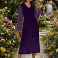 thumbnail image 2 of Wo-Fusoul Robe Patchwork en Velours et Chiffon pour Femmes, Robe Midi à Manches Longues à Col en V, Tenue Élégante pour Fête et Cocktail, 2 of 9