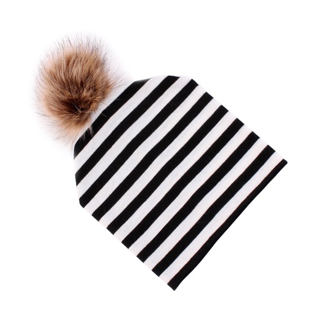 Mujeres Calientes de de Invierno de Punto de de Pom Hairball Gorro de Esquí Negro blanco a rayas Soledad gorro de mujer