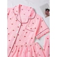 thumbnail image 5 of Pink Cherry Print 3-Piece Womens Pajama Set: Button-Up Top, Shorts & Long Pants, 5 of 5