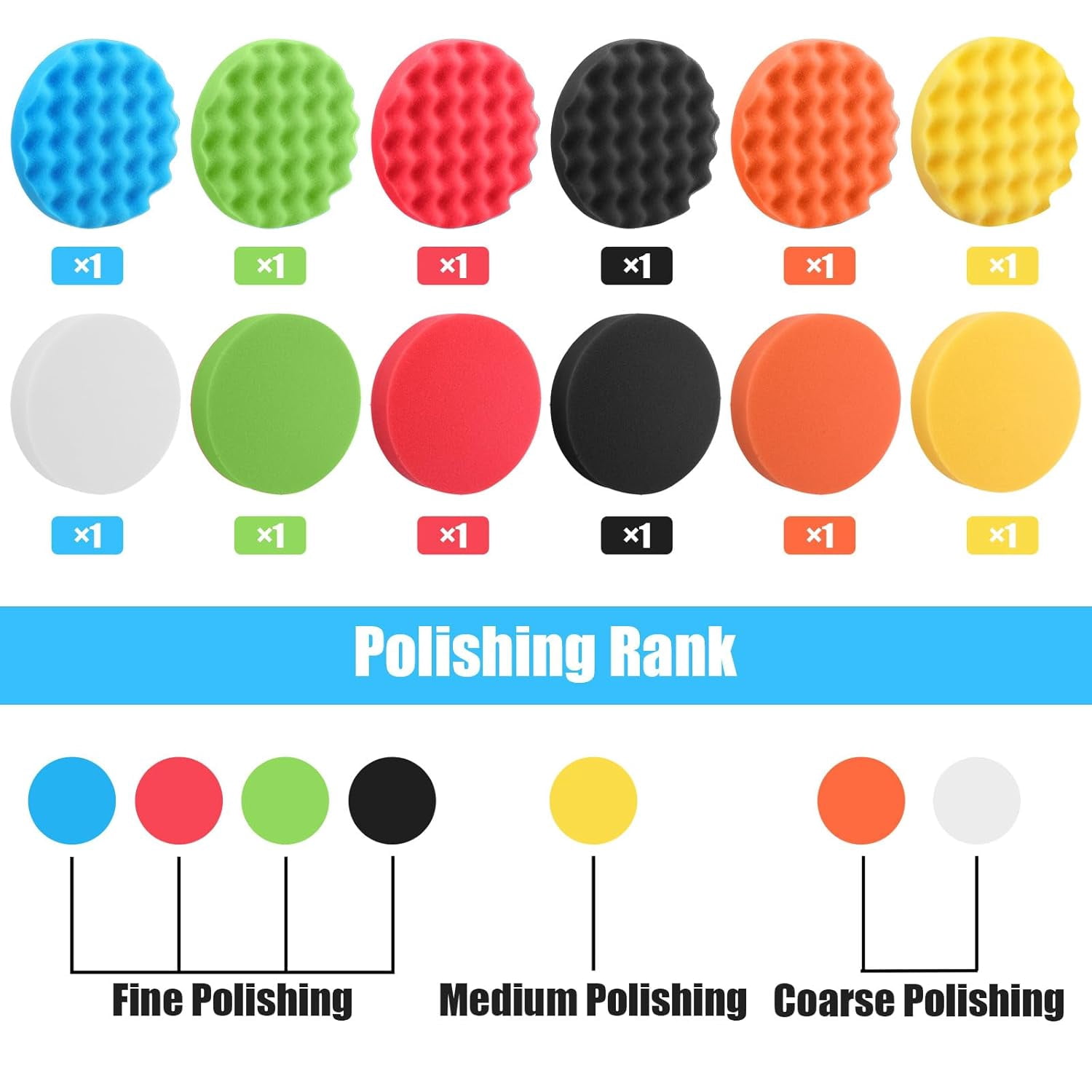 16 Piece Polishing Pads 6 Inch Car Polishing Pad Set Foam Polishing Pad Wax Buffer Polisher Accessories Suitable for Drilling