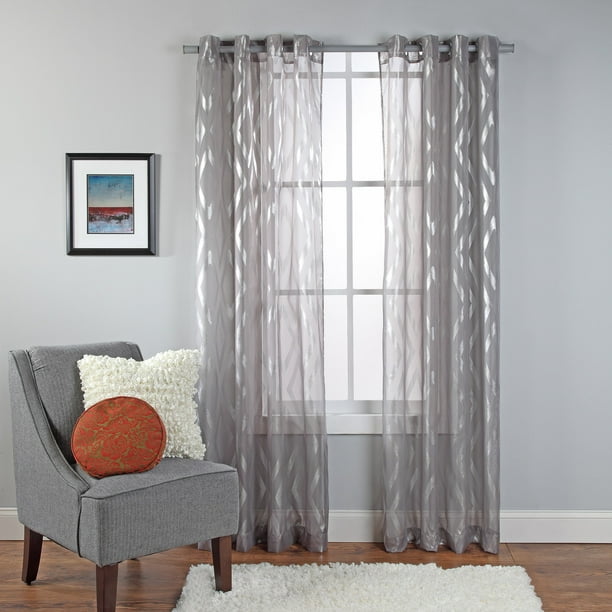 Delancey Metallic Print Sheer Grommet Window Panel