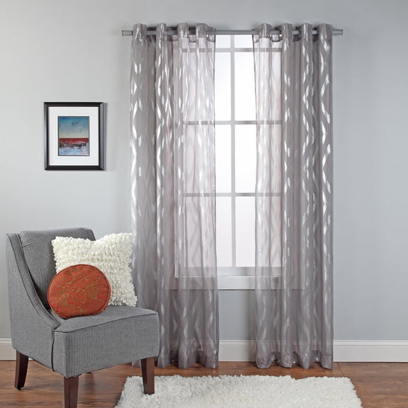 Delancey Metallic Print Sheer Grommet Window Panel Curtain