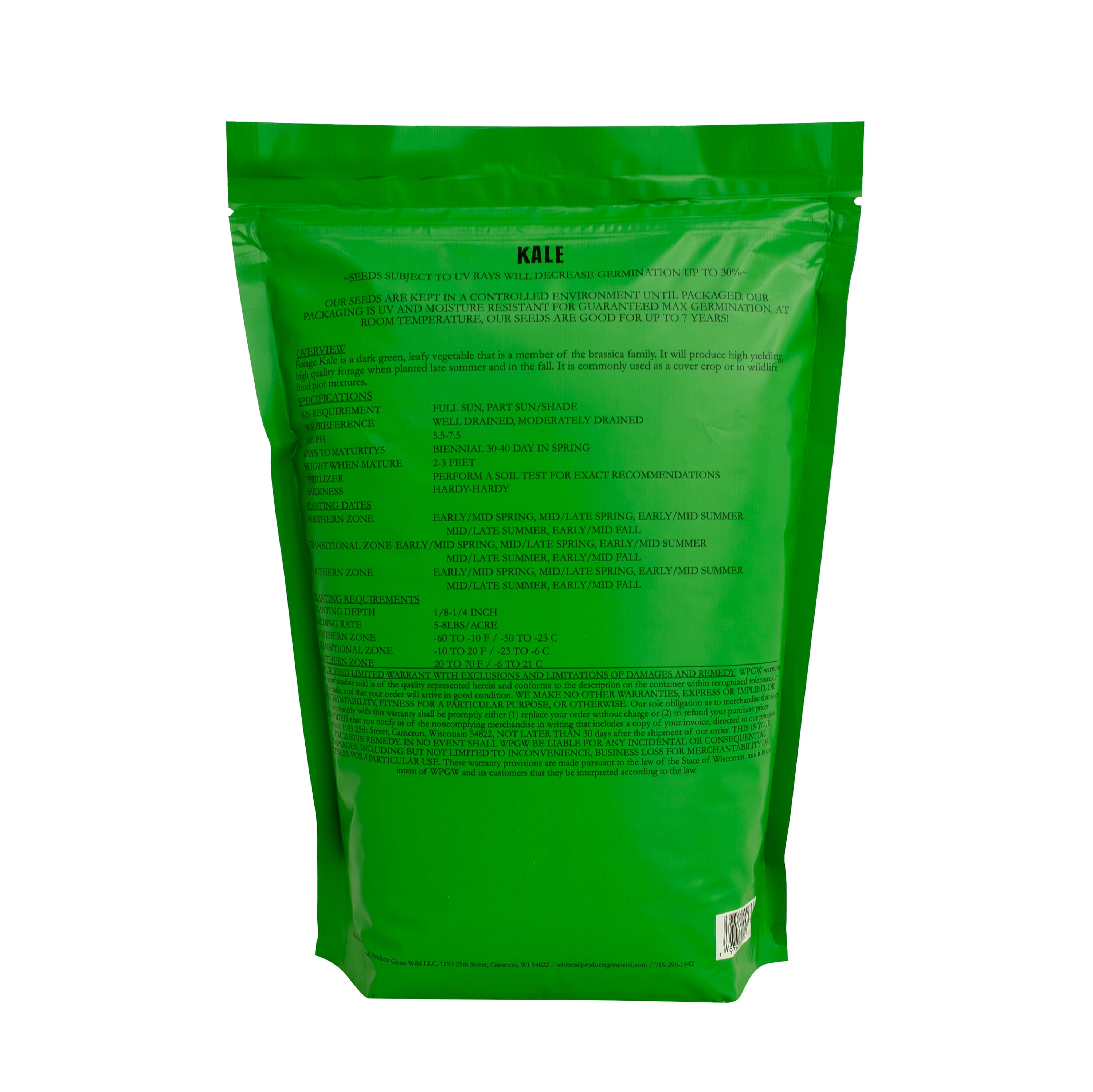 Whitetail Products Gone Wild, Forage Kale Food Plot Seeds, 3lb Bag, G1853