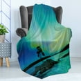 thumbnail image 4 of Aurora Borealis Soft Flannel Fleece Blanket, Single Tree over Rocky Stone by River Borealis Earth Beauty Image, Cozy Plush for Indoor and Outdoor Use, 70" x 90", Teal Blue Lime Green, by Ambesonne, 4 of 5